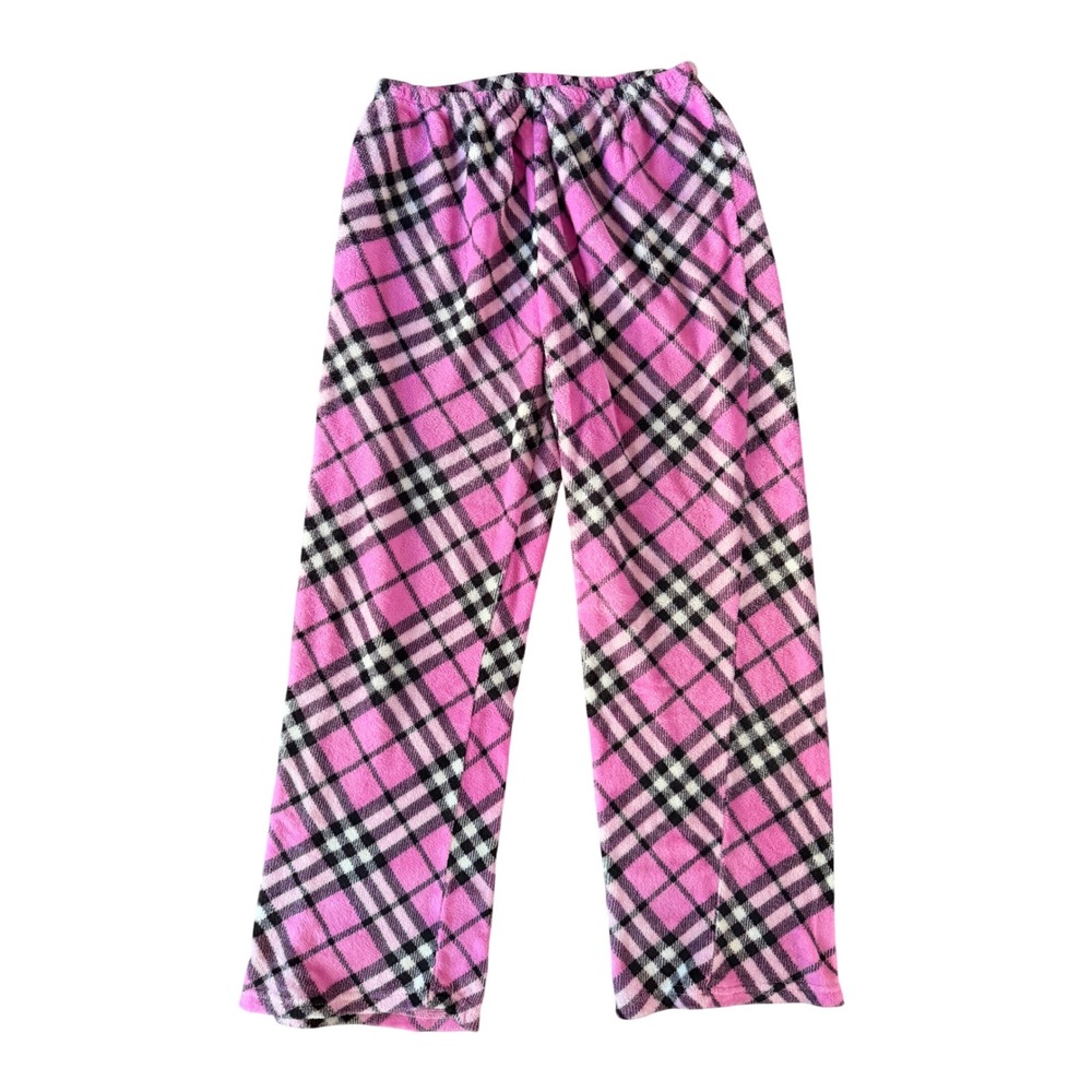 Hotel Spa Women's L Pink Black Plaid Soft Fleece Fuzzy Pajama Pants | SKU 1107